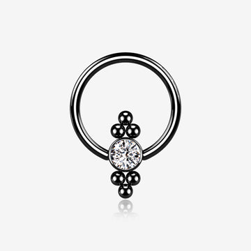 Blackline Royal Bali Essence Beaded Steel Captive Bead Ring-Clear Gem